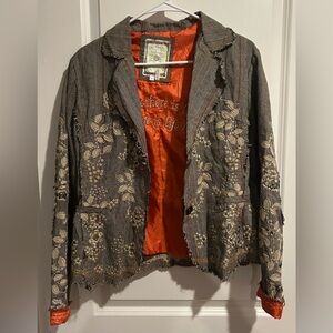 Paparazzi by Biz bohemian raw edge floral embroidered blazer